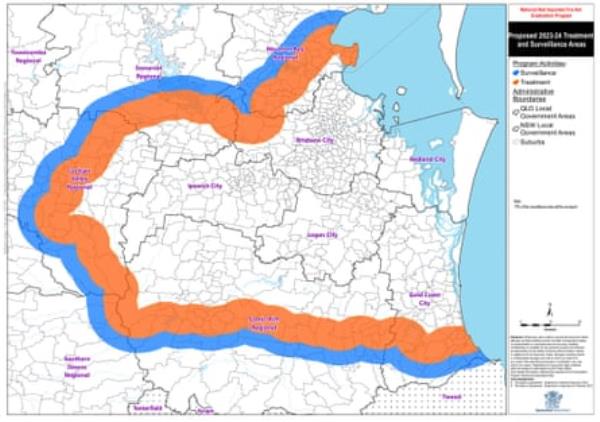 A map of the area that will be the target of eradication efforts under the new fire ant strategy. 