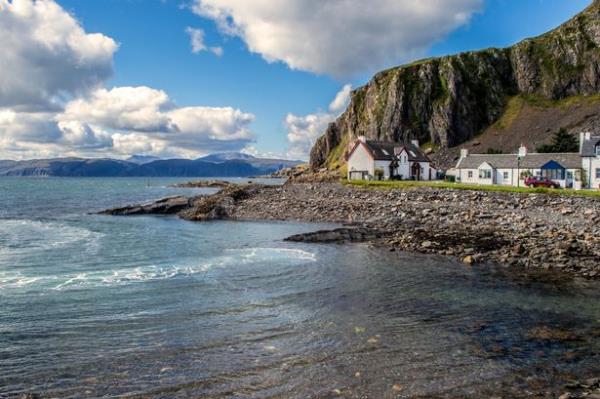 Views from Easdale, Isle of Seil.Views of Sea cliffs and harbour from the village of Easdale on the Isle of Seil, opposite Easdale Island.